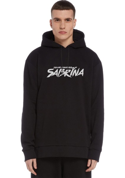Chilling Adventures Of Sabrina Yazi Baskılı Siyah Erkek Örme Kapşonlu Sweatshirt Uzun Kol