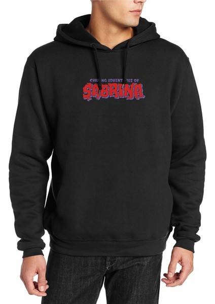 Chilling Adventures Of Sabrina Yazi 2 Baskılı Siyah Erkek Örme Kapşonlu Sweatshirt Uzun Kol