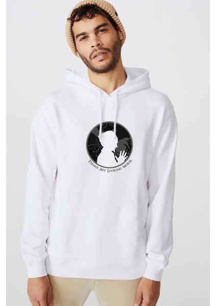 A Series Of Unfortunate Events Things Are Looking Worse Baskılı Beyaz Erkek Örme Kapşonlu Sweatshirt