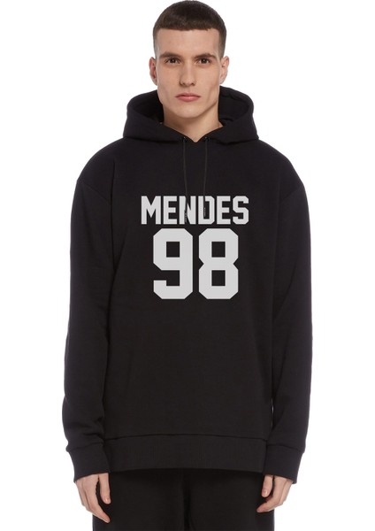 Shawn Mendes 98 Baskılı Siyah Erkek Örme Kapşonlu Sweatshirt Uzun Kol