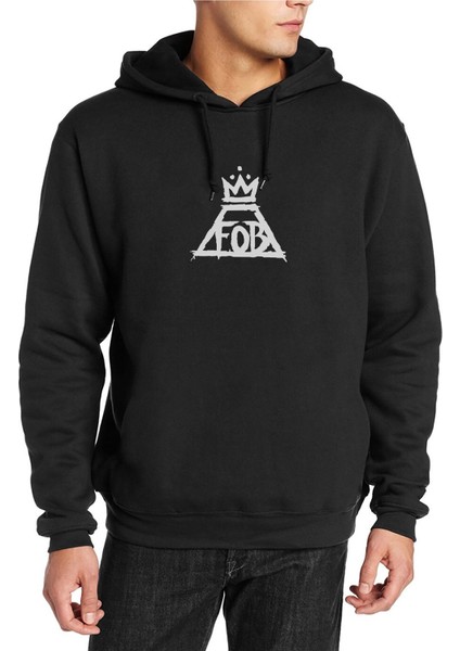 Fall Out Boy Baskılı Siyah Erkek Örme Kapşonlu Sweatshirt Uzun Kol