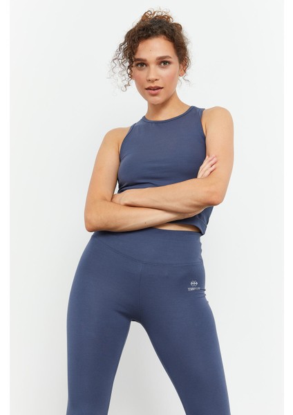 Petrol Yüksek Bel Kapri-Crop Atlet Slim Fit Kadın Tayt Takım - 95284 indirimleri