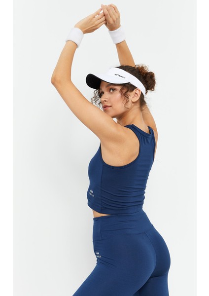 İndigo Yüksek Bel Kapri-Crop Atlet Slim Fit Kadın Tayt Takım - 95284