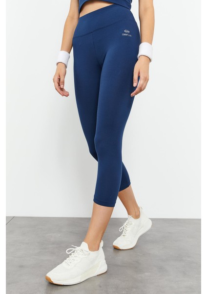 İndigo Yüksek Bel Kapri-Crop Atlet Slim Fit Kadın Tayt Takım - 95284