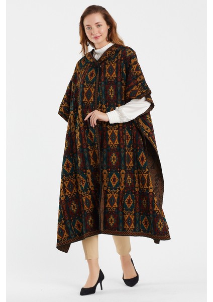 Kilim Desen Kapşonlu Panço / Ana fiyatları