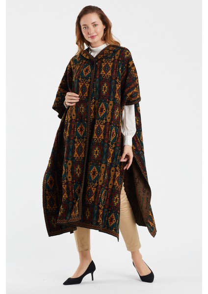 Kilim Desen Kapşonlu Panço / Ana fırsatları