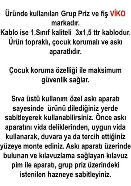 Ekonomik 3'lü Grup Priz Topraklı Çocuk Korumalı 7 Metre + Viko Yonca 3'lü Fiş-Priz