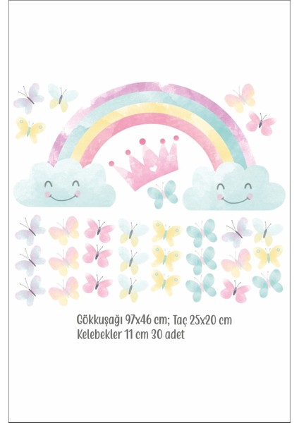 Suluboya Gökkuşağı ve Kelebekler Çocuk Odası Duvar Sticker Seti