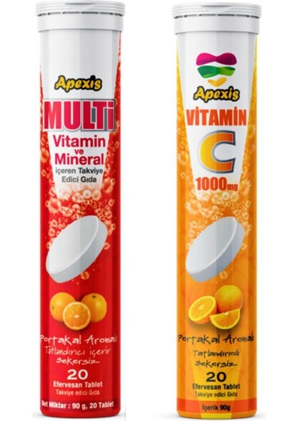 Multvitamin ve Vitamin C 1000 Mg 2 x 20 Efervesan Tablet