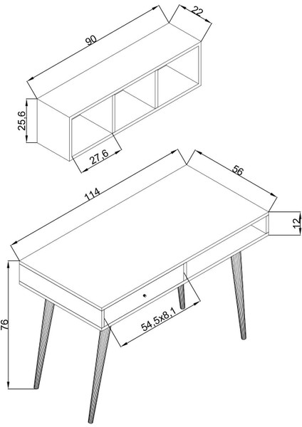 V5120 Janus Raflı Çalışma Masası Çekmeceli Sepet-Beyaz