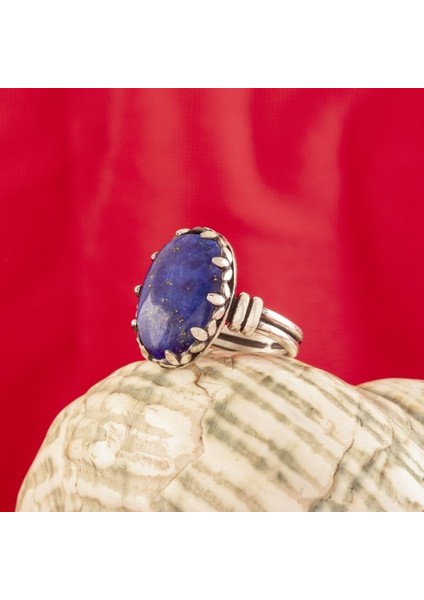 Çift Kol Model Lapis Lazuli Taşlı El Işi Gümüş Yüzük