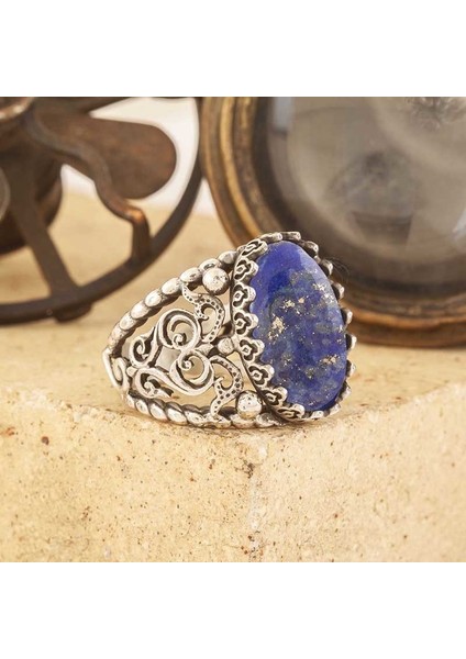 Lapis Lazuli Taşlı El Işi Gümüş Yüzük