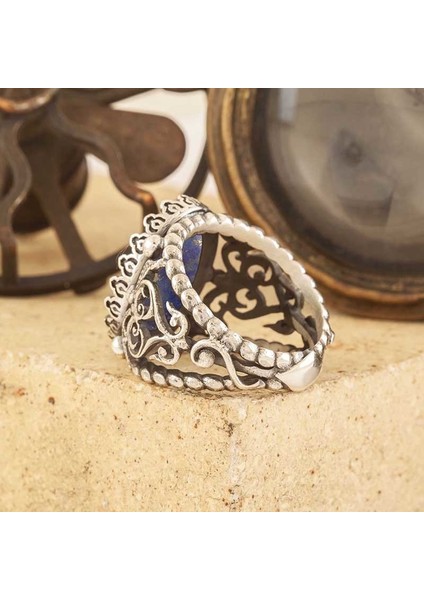 Lapis Lazuli Taşlı El Işi Gümüş Yüzük modelleri