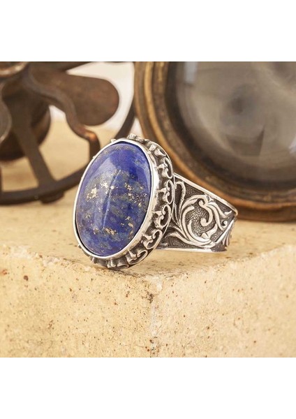 Lapis Lazuli Taşlı El Işi Gümüş Yüzük