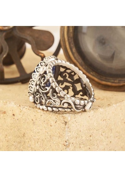 Lapis Lazuli Taşlı El Işi Gümüş Yüzük modelleri