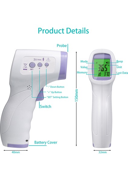 Dijital Alın Termometresi Çocuklar Çocuklar ve Yetişkinler (Yurt Dışından)