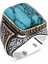 Gümüş Çizgili Turkuaz Taşlı Köşeli Erkek Yüzük 1