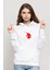 Earth Federation Logo Baskılı Beyaz Kadın Örme Kapşonlu Sweatshirt Uzun Kol 1