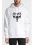 V For Vandetta Mask Baskılı Beyaz Erkek Örme Kapşonlu Sweatshirt Uzun Kol 1