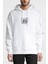 Ele Bir Çelenk Çiçek Giymiş Kedi Baskılı Beyaz Erkek Örme Kapşonlu Sweatshirt Uzun Kol 1