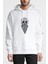 Sakallı Skull Siyah Baskılı Beyaz Erkek Örme Kapşonlu Sweatshirt Uzun Kol 1