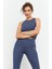 Petrol Yüksek Bel Kapri-Crop Atlet Slim Fit Kadın Tayt Takım - 95284 5