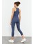 Petrol Yüksek Bel Kapri-Crop Atlet Slim Fit Kadın Tayt Takım - 95284 8