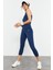 İndigo Yüksek Bel Kapri-Crop Atlet Slim Fit Kadın Tayt Takım - 95284 1