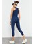 İndigo Yüksek Bel Kapri-Crop Atlet Slim Fit Kadın Tayt Takım - 95284 8