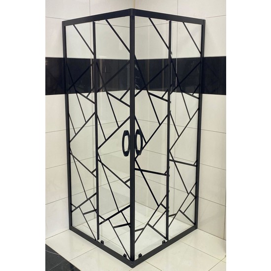 Avrupa Duş Siyah Çapraz Desenli 5 mm Camlı Yükseklik 180 cm Duşakabin