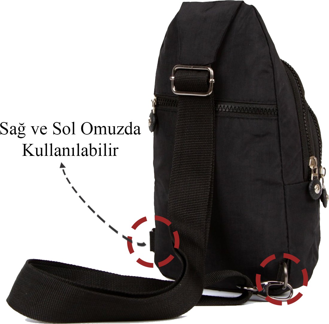 Av A Dos Siyah Krinkıl Çapraz Askılı Bel Omuz Çanta Göğüs Seyahet Günlük Bodybag görsel 4