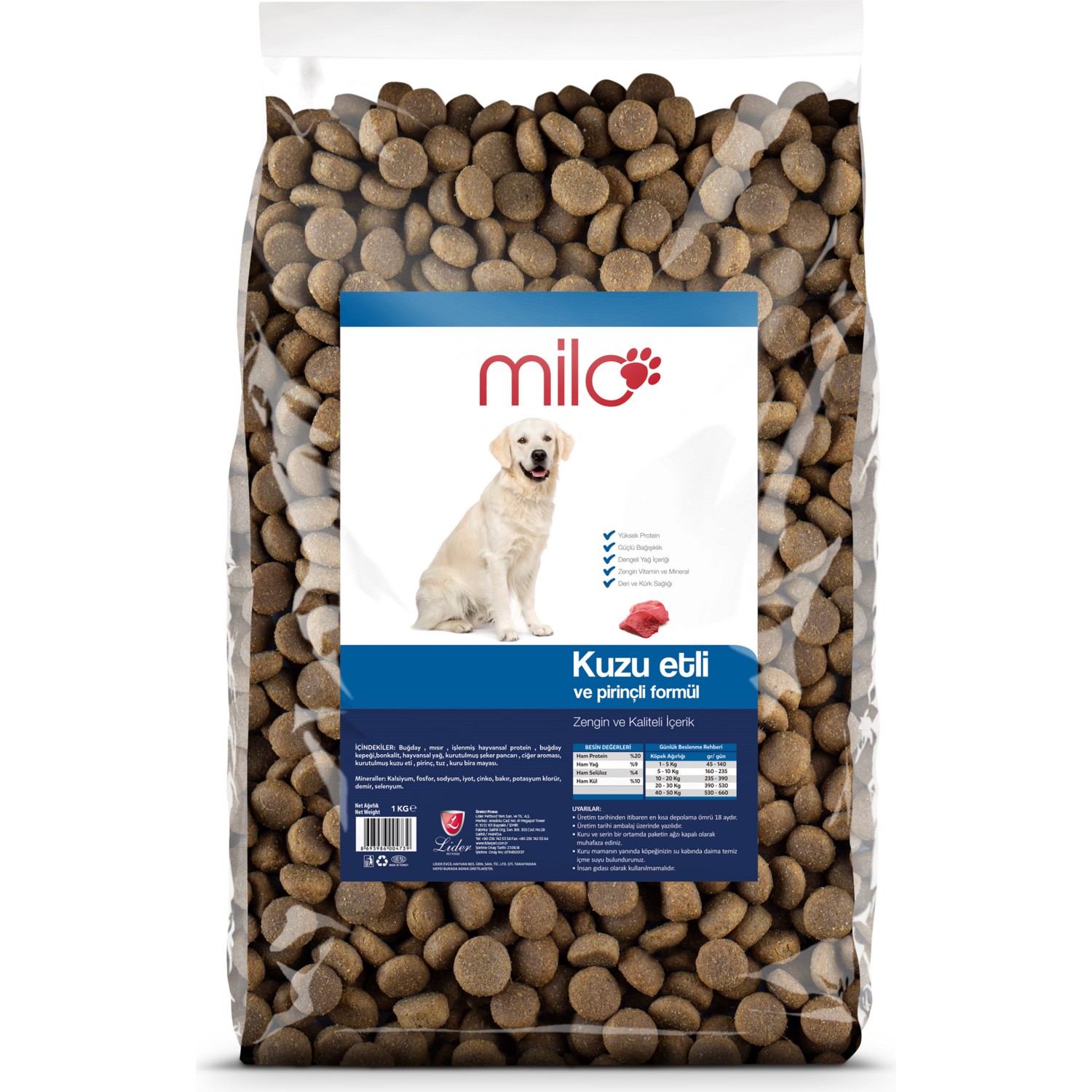 Milo Kuzu Etli Yetiskin Kopek Mamasi 1kg X 5 Adet Fiyati