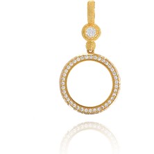 Prenses Pırlanta Kadın 14 Ayar Altın Taşlı  Yuvarlak Çerçeve Kolye Ucu
