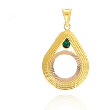 Prenses Pırlanta Kadın 14 Ayar Altın Taşlı  Damla Model Çerçeve Kolye Ucu