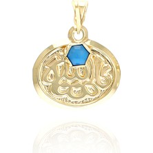 Prenses Pırlanta Kadın 14 Ayar Altın  Maşallah'lı Mavi Taşlı Kolye Ucu