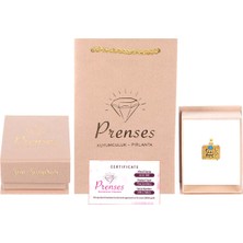 Prenses Pırlanta Kadın 14 Ayar Altın Çiçek Desenli Mavi Taşlı Kolye Ucu