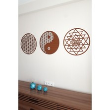 Hobicim Yaşam Çiçegi Sri Yantra Ying Yang Kahverengi (Ceviz) 3lü Set 20X20CM