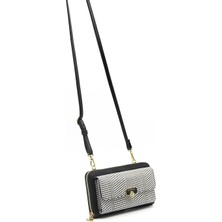 Silver Polo Siyah Beyaz Üç Bölmeli Kadın Çapraz Askılı Telefon Cüzdanı/cüzdan & Kartlık SP921