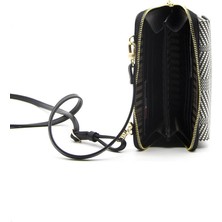 Silver Polo Siyah Beyaz Üç Bölmeli Kadın Çapraz Askılı Telefon Cüzdanı/cüzdan & Kartlık SP921
