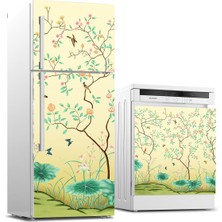 Sticker Art Buzdolabı ve Bulaşık Makinası Beyaz Eşya Sticker Kaplama Ağaç Kuşlar