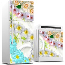 Sticker Art Buzdolabı ve Bulaşık Makinası Beyaz Eşya Sticker Kaplama Renkli Çiçekler