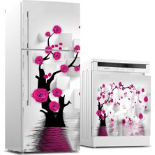Sticker Art Buzdolabı ve Bulaşık Makinası Beyaz Eşya Sticker Kaplama Gül Ağaç