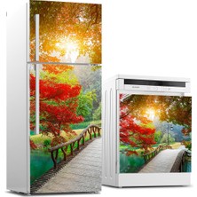 Sticker Art Buzdolabı ve Bulaşık Makinası Beyaz Eşya Sticker Kaplama Köprü Ağaç