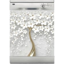 Sticker Art Bulaşık Makinesi Sticker Kaplama Beyaz Eşya Kaplama 3D Beyaz Ağaç