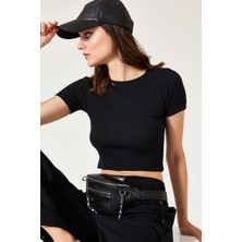 Loukai Kadın Bisiklet Yaka Kısa Kol Crop Bluz