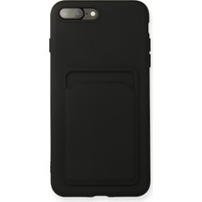 Nevarium iPhone 8 Plus Kılıf Kamera Korumalı Kartvizitli Silikon Kelvin - Siyah