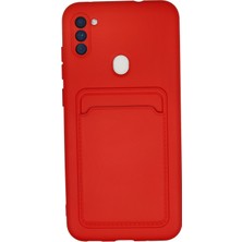 Nevarium Samsung Galaxy A11 Kılıf Kamera Korumalı Kartvizitli Silikon Kelvin - Kırmızı