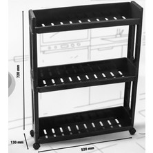 Olgun Home Çok Amaçlı Üç Katlı Organizer Plastik Tekerlekli Siyah