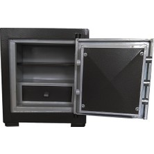 Wstark Elektronik Şifreli Gizli Bölmeli Çelik Para Kasası Siyah Gri Şeriltli  55 cm 75 kg