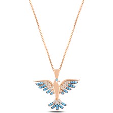 Htc Gümüş Sepeti Mavi Taşlı Zümrüdü Anka Kuşu Kadın Gümüş Kolye